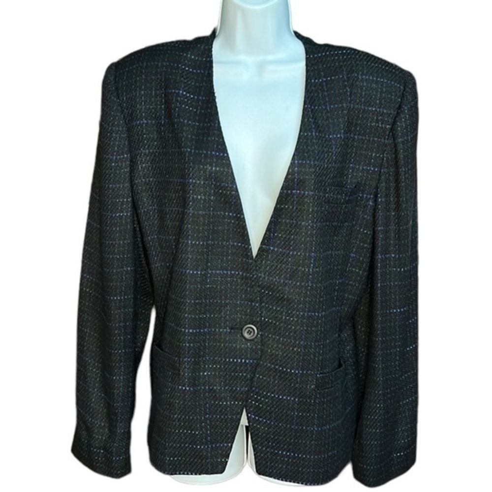 Vintage Gilmor Blazer Windowpane Plaid Black 16